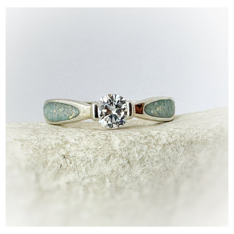 “Stacie” Silver Solitaire Memorial Ring